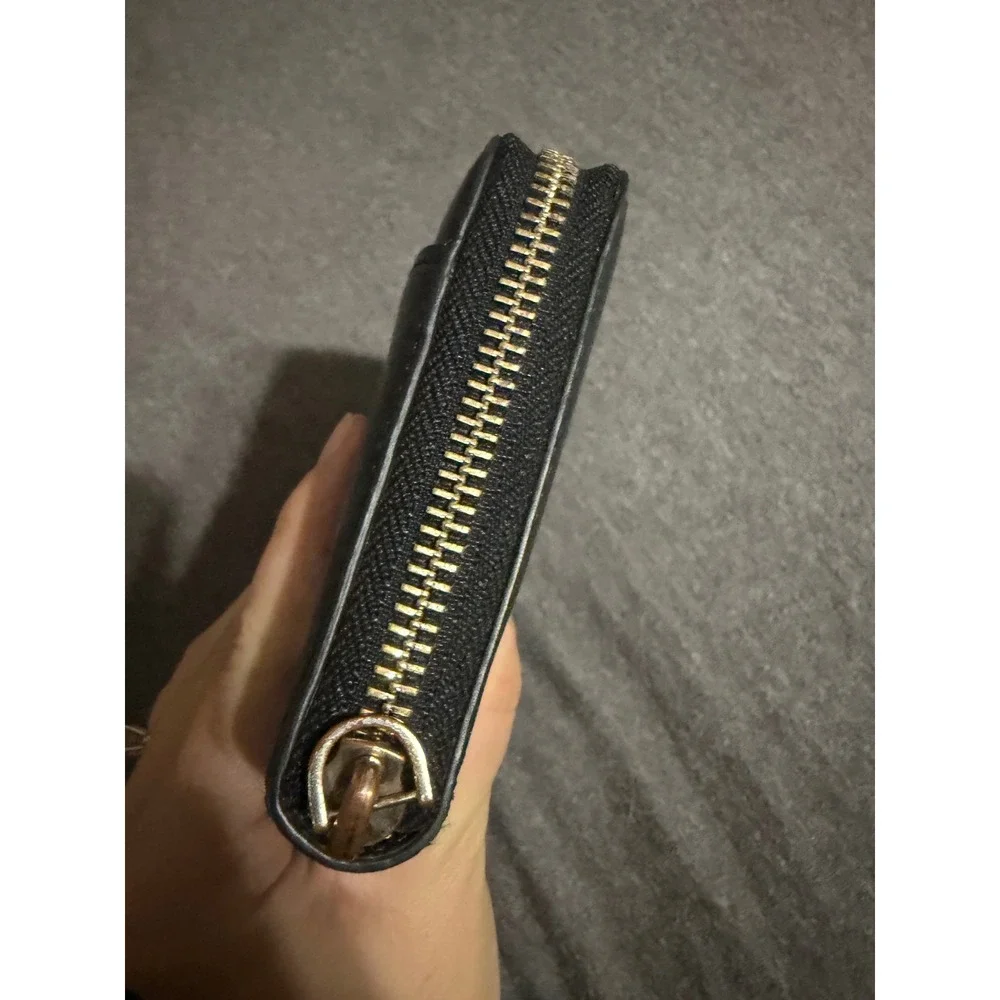 Kate Spade New York Black Pebbled Leather Zip Around Continental Wallet Gold